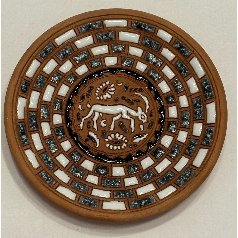 Bonus Pottery Handmade Rhodes Greece Terracotta Wall Plaque Deer Trinket Dish